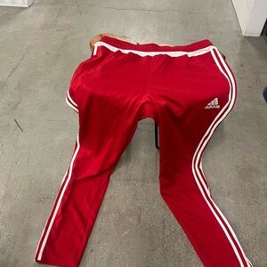 Adidas Red and White Joggers with Signature Stripes